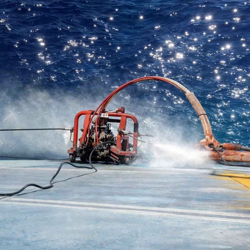 Robotic ultra-high-pressure water jetting unit at work